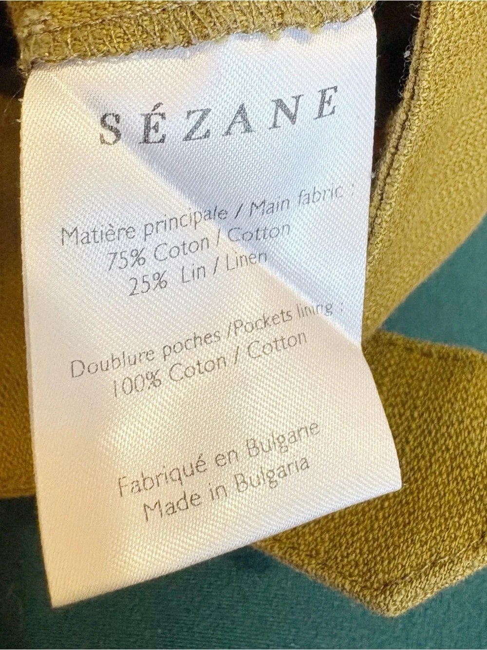 Sezane Francky Trousers Blend Cotton Linen Blend Size 2 Olive Green Carrot Cut